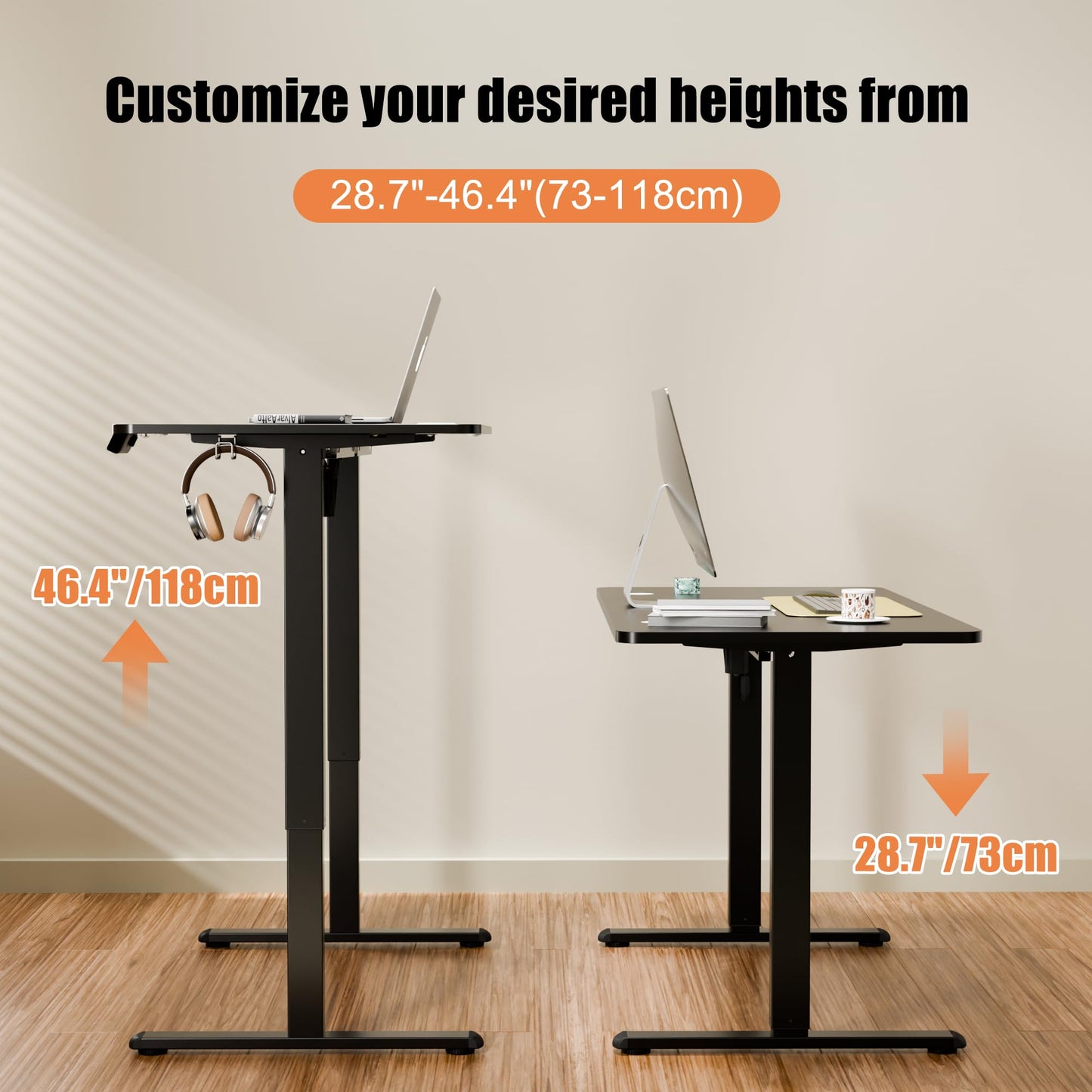 ERGOMAKER Electric Standing Desk 140x60cm, 2 Memory Presets, Black