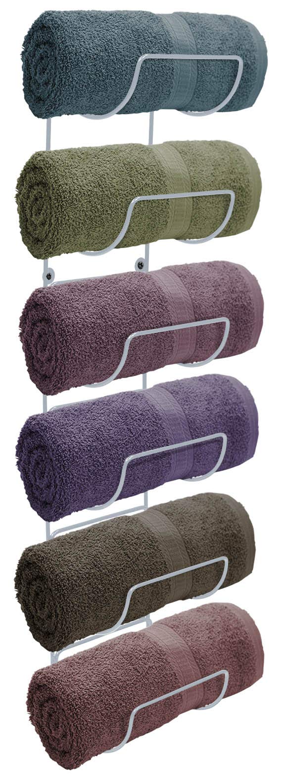 Sorbus Towel Rack Wall Mount ? 6 Compartments of White Metal Towel Holder for Bathroom Decor Sets, Organizer for Linens, Gym, Rv, Door, Cabinet - Wine