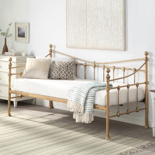 SlumberWorx NEWNHAM CLASSIC VICTORIAN STYLE LIVING ROOM BEDROOM METAL DAY BED FRAME (Brass)