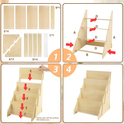 SSYYGET Greeting Card Display Stand, 4 Tier Postcard Display Stand, Portable Card Display Rack, Wooden Retail Display Holder, Magazine Organizer Rack