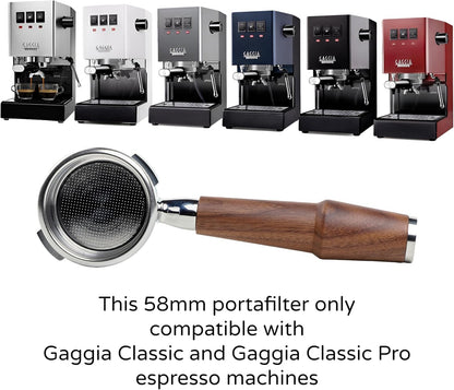 Knodos Bottomless Naked Portafilter with Double Shot Basket (Walnut, Fits Gaggia 58mm - Classic/Pro/Evo Pro)
