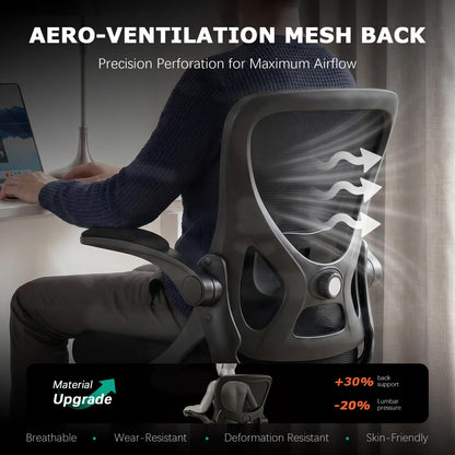 Coscendo Ergonomic Mesh Office Chair with Flip-Up Armrests, Black