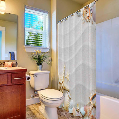 Woutay Shower Curtain Mould Proof Resistant Beach Shells,Water Repellant Fabric,Polyester,with 12 Plastic Hooks,Size 180x180CM
