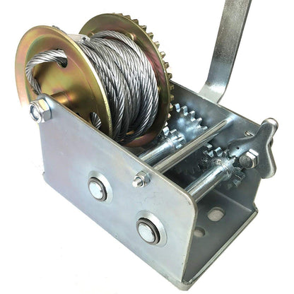 KATSU Heavy Duty Hand Winch, 2500LB 1100KG Car Boat Truck Trailer Winch with 10m Steel Wire Rope, Manual Crank Gear Cable Winch for Dual Ratchet and