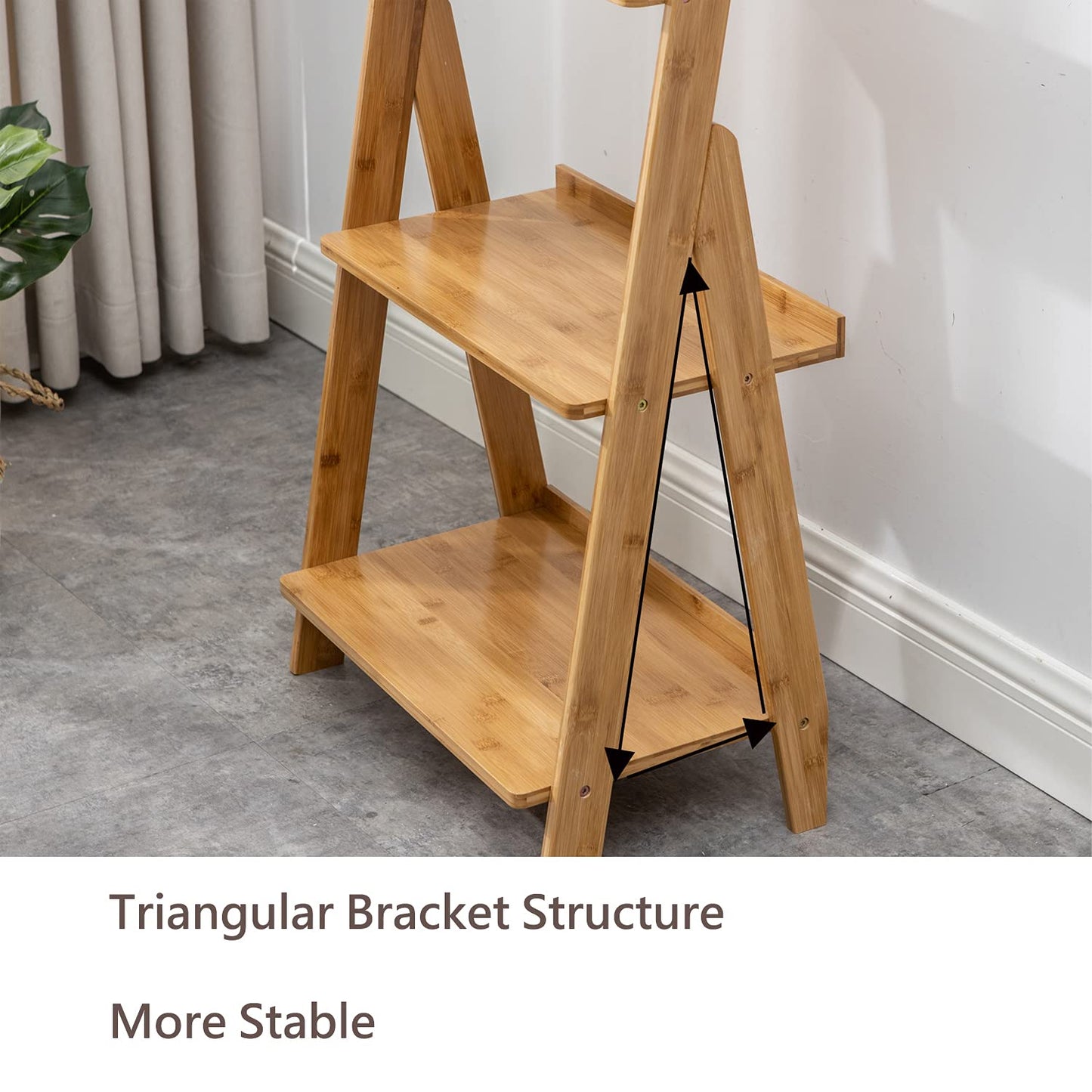 SOBIBO Bamboo Ladder Shelf, 5-Tier Storage Rack，Bookshelf, Free Standing Organizer Storage Shelves Flower Plant Stand Rack Nature
