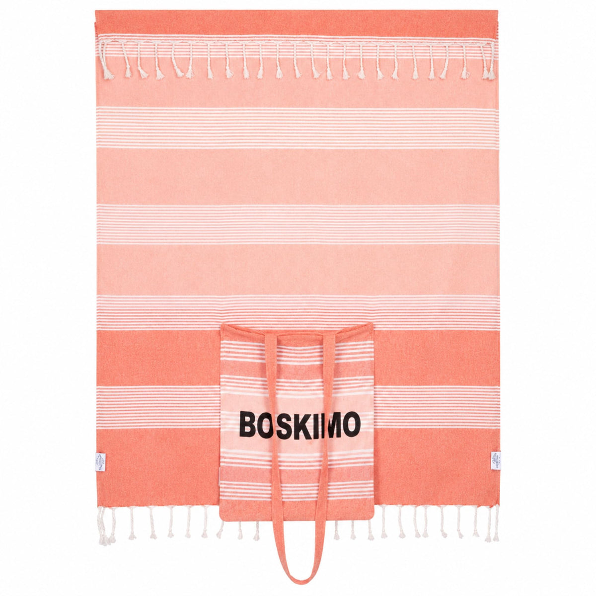 BOSKIMO Large Beach Towel with Sewn Bag 2 in 1 – Fouta Style Sarong with Fringes, 90 x 200 cm – Multipurpose Towel and Bag for Men and Women