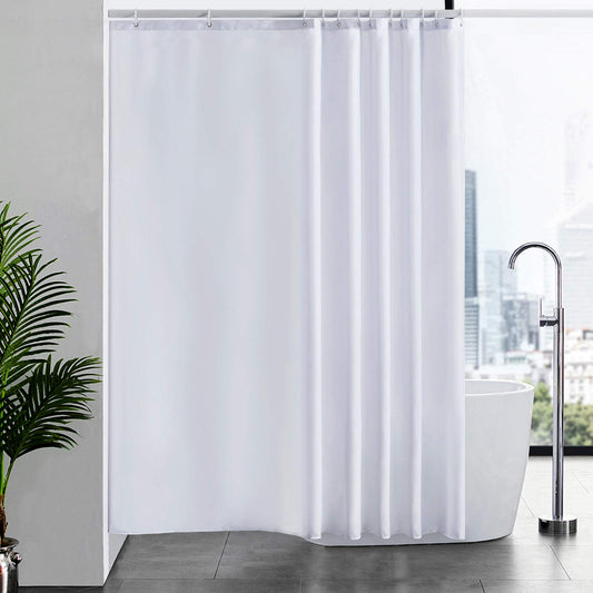 Furlinic Shower Curtains Mould Proof Resistant Polyester Fabric White Bathroom Shower Curtain Waterproof Machine Washable Large 200 x 200cm With 12