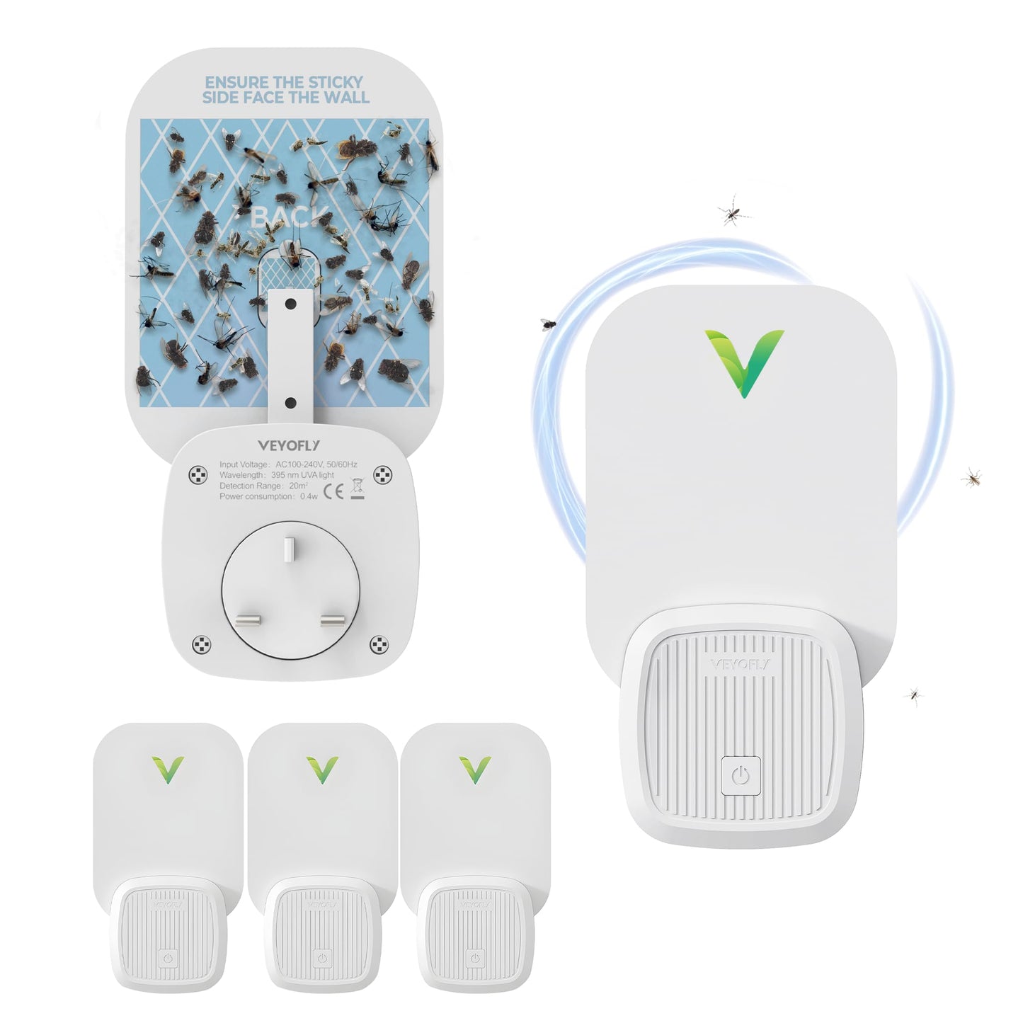 VEYOFLY Fly Trap Indoor, Fruit Fly Traps for Indoors, (4 Device + 12 Refills) Gnat Traps for House Indoor, Fly Catcher Indoor, Safer Plug in Light