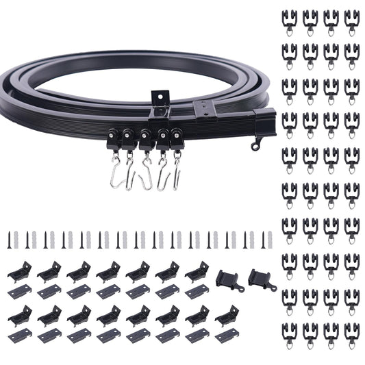 KJLEEN 5M/16.4Ft Bendable Ceiling Curtain Track for Bay Window, Flexible Curtain Rail Track and Fittings, Heavy Duty Wall Mounted Curtain Track for RV