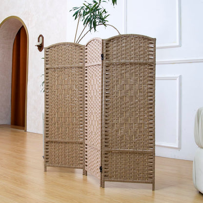 Furnnylane 3 Panel Light Brown Rattan Divider Short Room Partition Screen,Double Sided Short Folding Divider for Room Separation,120 cm Tall