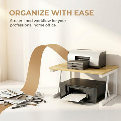 Metal Wood Printer Stand for Desk,2 Tier Desktop Printer Table,48x30x27cm