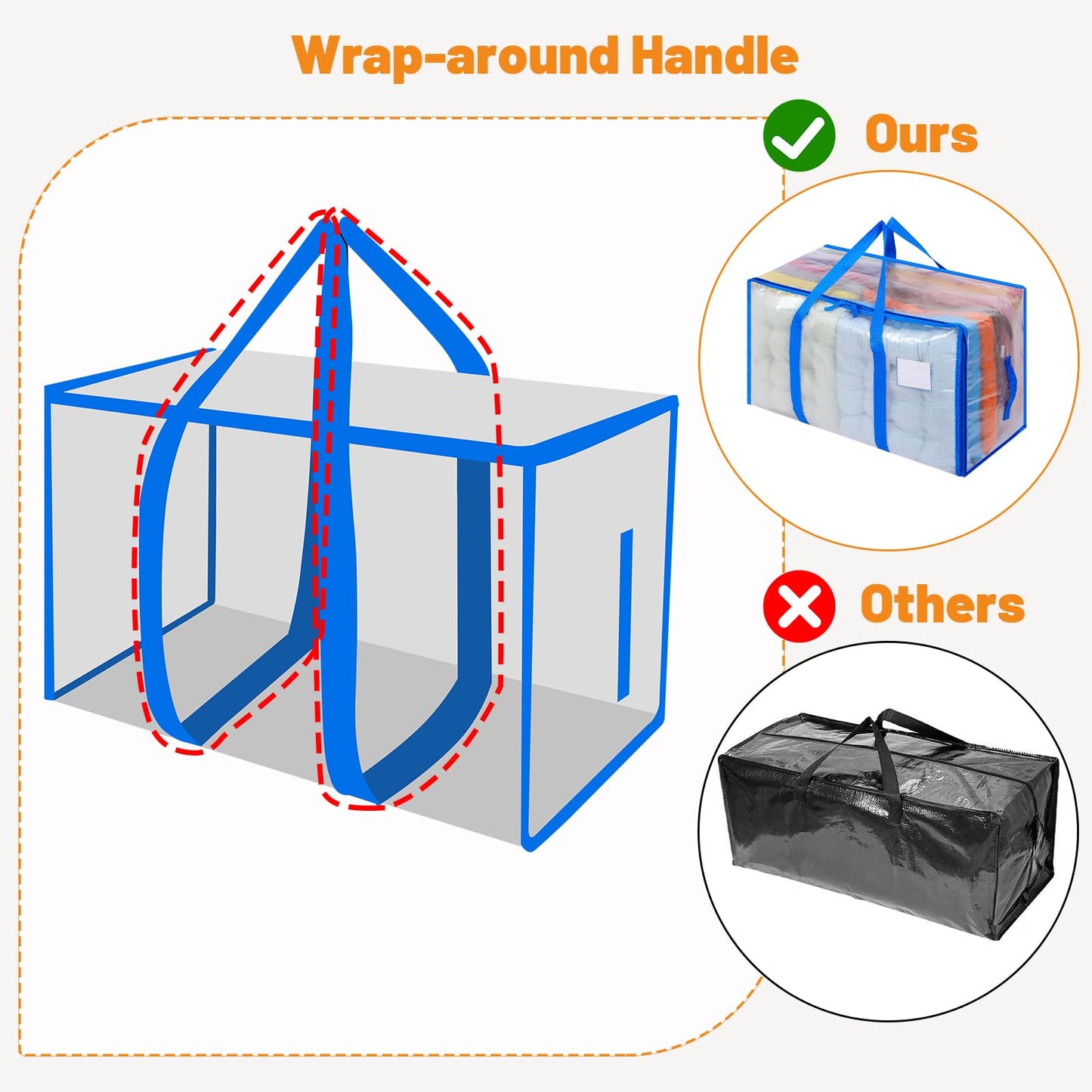 Dntorx 6 Pack 105L Moving Bags Clothes Storage Bags Drom Packing Box, Blue