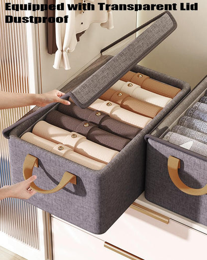 AARAINBOW Wardrobe Clothes Storage Boxes 4 Pc, Stackable Fabric Boxes with Lids Closet Storage