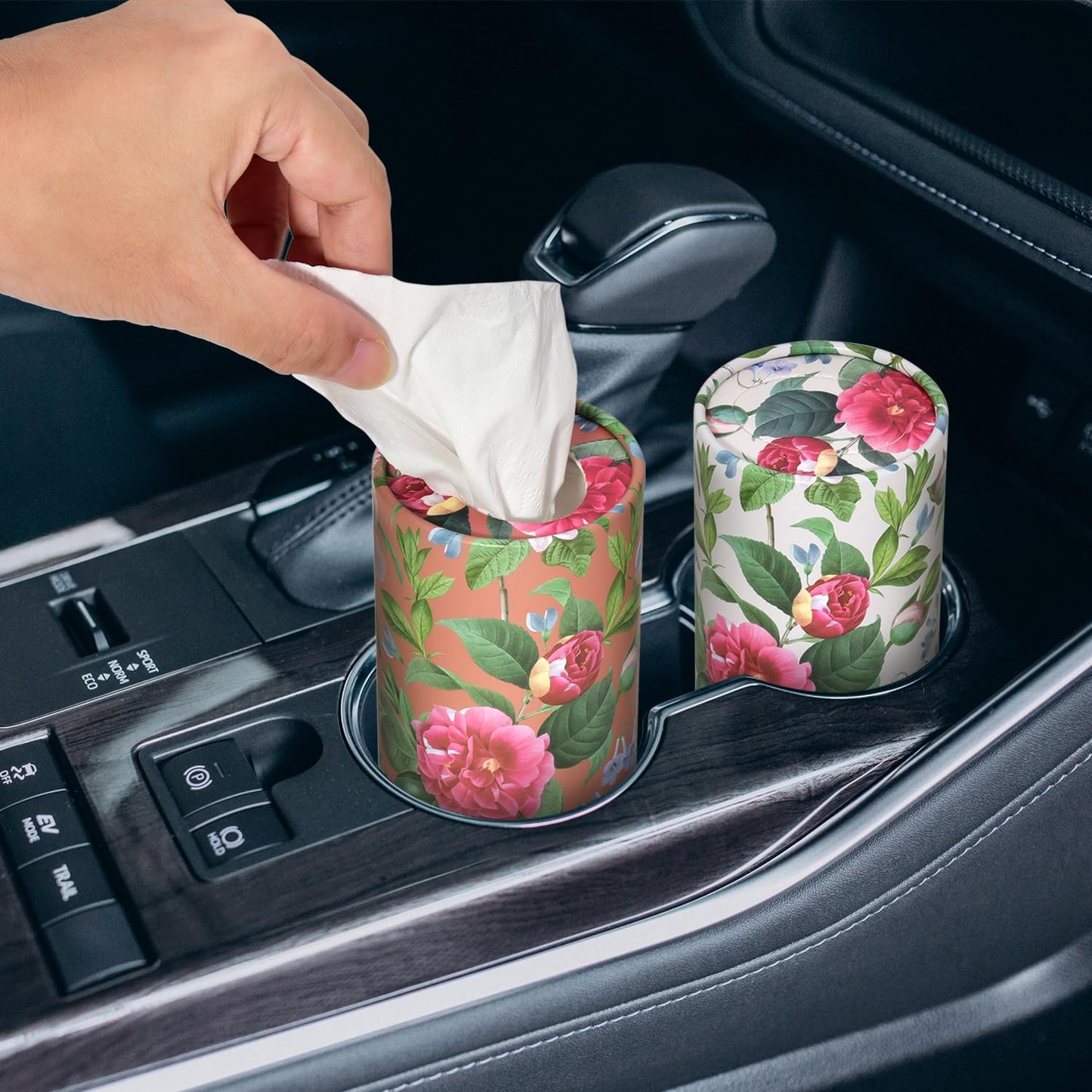 Botanical Elegant Floral Travel Tissue Tubes Box Container with Facial Tissues for Car Cup Holder