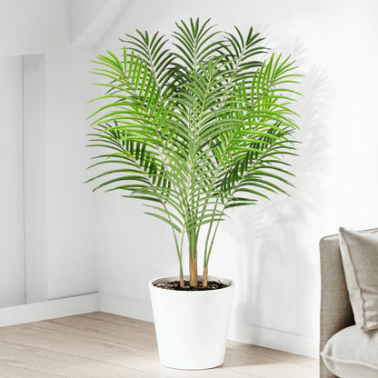 Keeplush Artificial Palm Tree 120cm Tall Fake Palm Tree Indoor Decor with 13 Trunks and Real Bark Design Faux Tropical Areca Palm Silk Floor Plant in