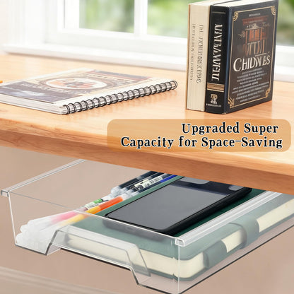 Hi-ERA 10.91"x 8.23" Under Desk Drawer Storage Organizer, Durable PC Material Self-Adhesive with Slide Out Rail