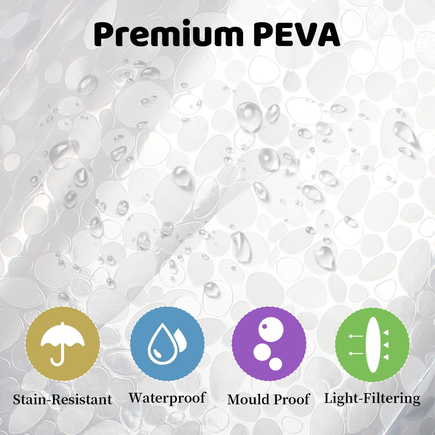 JRJRN Semi Transparent Shower Curtain 180 X 200 Cm, Peva Mould Proof Liner