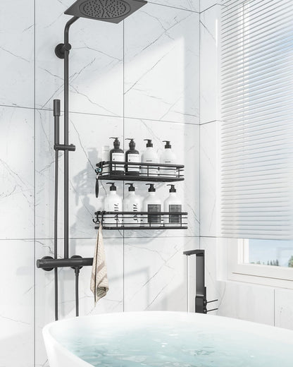 Kitsure Shower Caddy Adhesive, Space-Saving Shower Shelves, W30.0cm, Black