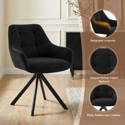 COLAMY 360° Swivel Dining Chairs Set of 2 with Sturdy Metal Base – Luxury Velvet Upholstered Kitchen Chairs with Thick Padded Seat