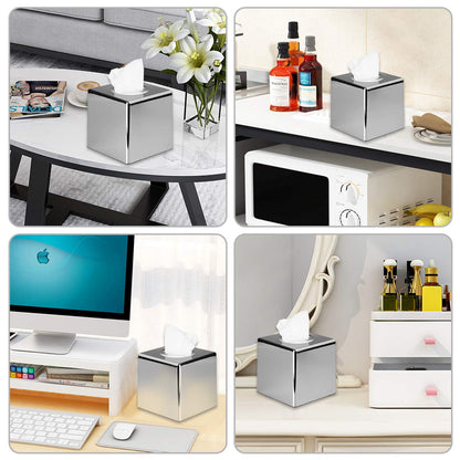 Discoball Tissue Box Cover Cube Tissue Holder Square Mirror Tissue Dispenser Holder Bathroom Tissue Organizer Stand for Home Office and Car (Silver)