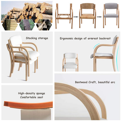 Solid Wood Dining Chairs with Arms Kitchen Chair Upholstered Living Room Armchair with Backrest Modern Office Leisure Lounge Reception Cafe Chairs