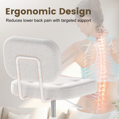 AnyGod Armless Desk Chair, Adjustable Swivel Task Seat, White Teddy-Fleece