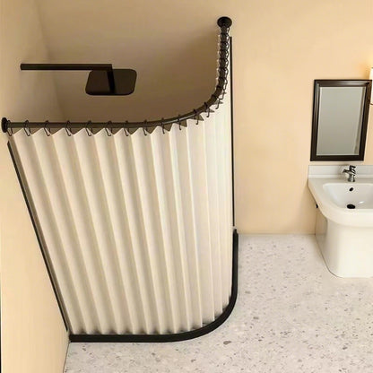 Momooda Waterproof Magnetic Fabric Shower Curtain with Hooks, Folidng Washable Bathtub Corner Anti Mould Shower Curtains for Bathroom, 230gsm, Beige