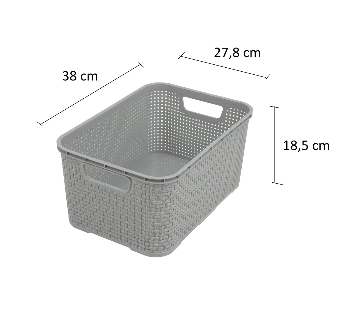 BranQ - Home essential Basket in Rattan Design Set of 3 Large 19 L BPA- Plastic PP Light Grey 38 x 27.8 x 18.5 cm
