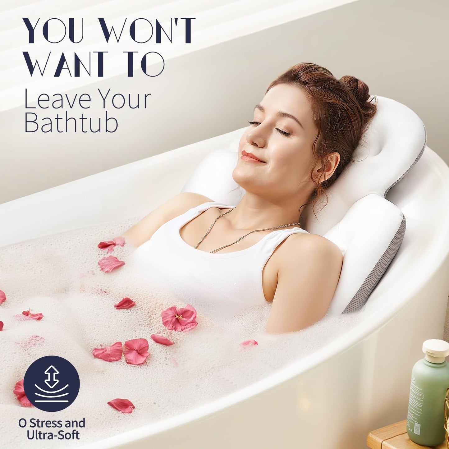 Full Body Bath Pillow for Bathtub, Thick Bathtub Cushion, Luxury Tub Pillow for Bath for Headrest Neck and Back Support White 130 X 41CM