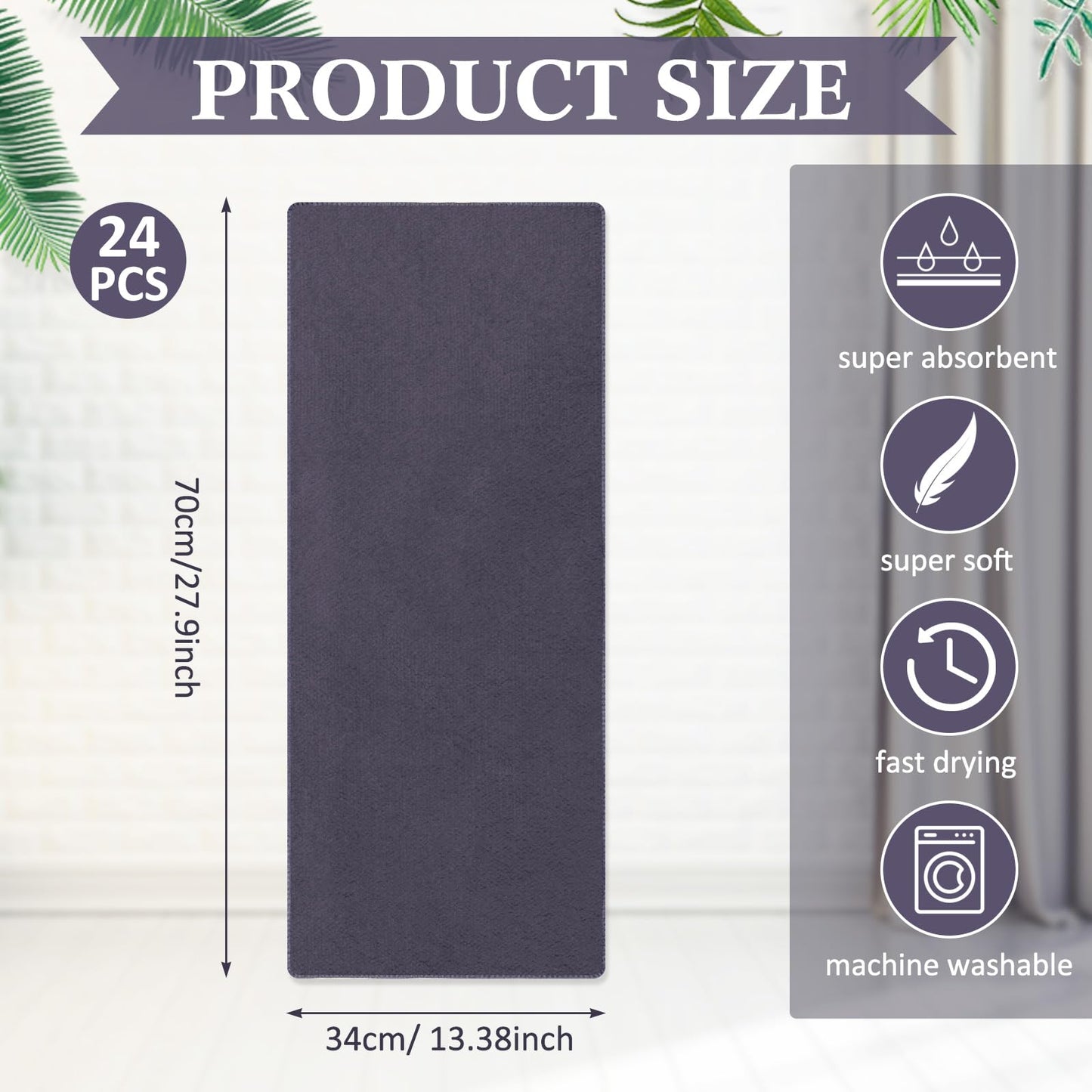 Tatuo 24 Pcs Drying Microfibre Hair Salon Towels 34 x 70 cm Quick Dry Absorbent Hand Towels for Bathroom Soft Hairdressing Cloths for Face Bath Gym