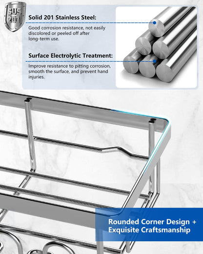 AceMining Shower Caddy, 4 Pack Silver Shower Storage Organiser with Hooks
