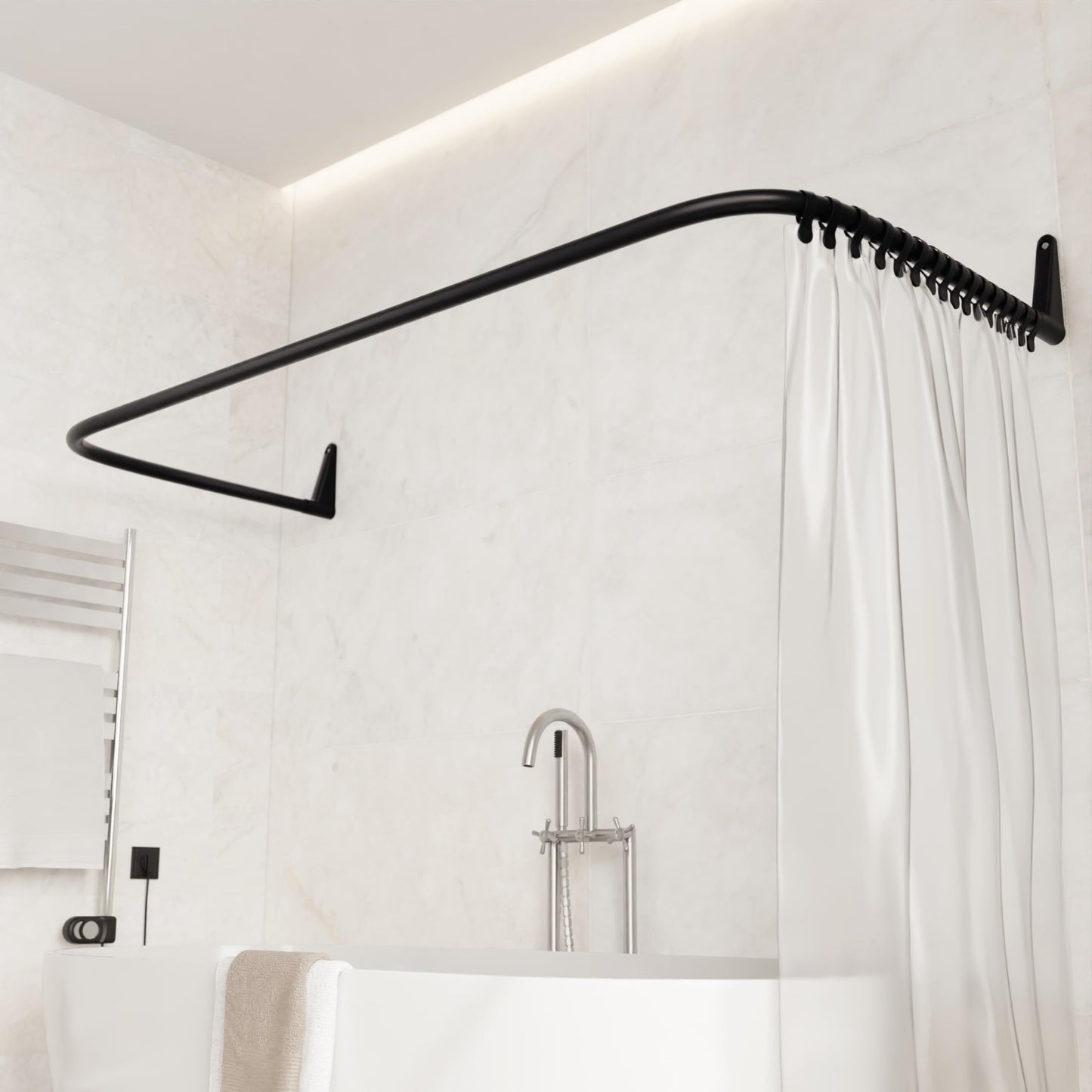 Erica U-Shaped Shower Curtain Rail, Black Powder Coated Steel, Wall Mounted, 70x165x70 cm