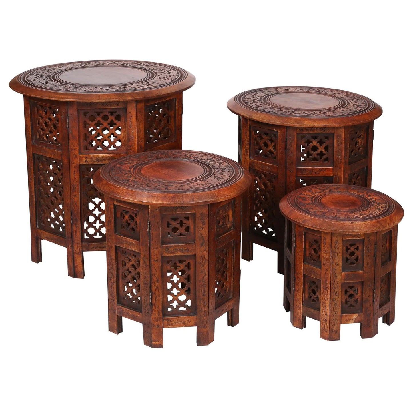 topfurnishing Beautiful Round Hand Carved Indian Wooden Coffee Table [Maghony,Large 18"x18"x18" 45.7cm]
