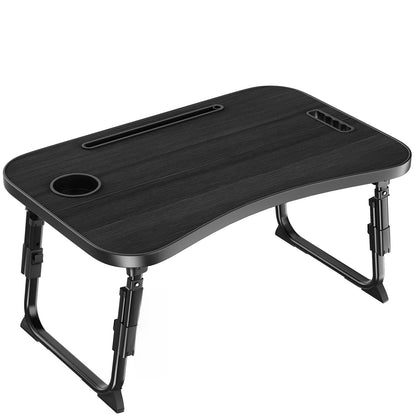Laptop Table Height Adjustable, Foldable Bed Desk with Cup Holder & Phone Slot, Portable Lap Tray for Working, Eating, and Reading
