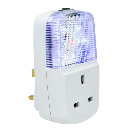 Defender Fake TV Light Simulator LED with Pass Through Socket - Plug-in Home Security Device - 4 Modes Includes Timer & Dusk Till Dawn Sensor - Anti