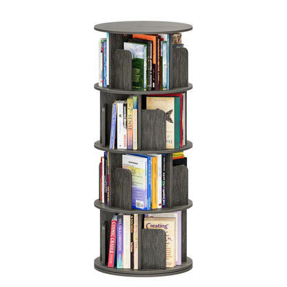 APPOLYN 4 Tier Rotating Bookshelf, 360 Display Spinning Bookcase, Black Oak