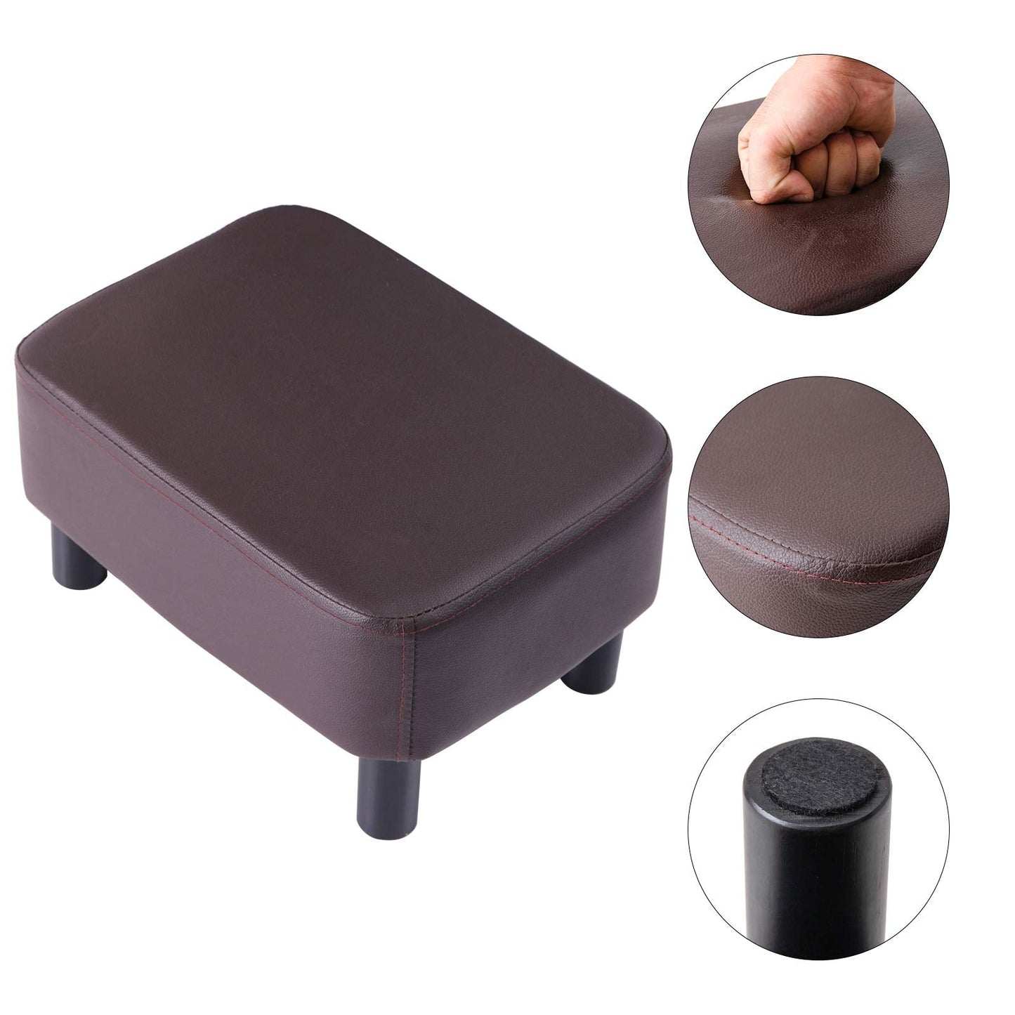 IBUYKE 16.54" Small Footstool PU Leather Ottoman Footrest Modern Home Living Room Bedroom Rectangular Stool, with Padded Seat Pine Wood Legs
