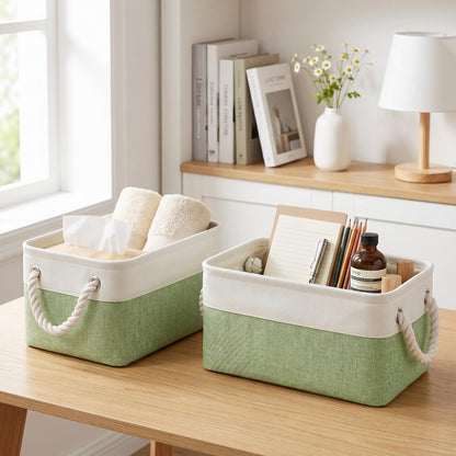 SOCOHOME Fabric Storage Box, Small Storage Basket with Handles for Shelves Toy, Wear-Resistant and Reinforced(S, 4 Pack)