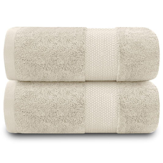 GC GAVENO CAVAILIA Fade Resistant Bathroom Towels Set, 700 GSM Premium Quality Extra Absorbent 100% Cotton Bath Towel, Cream, 2PK Bath Towel