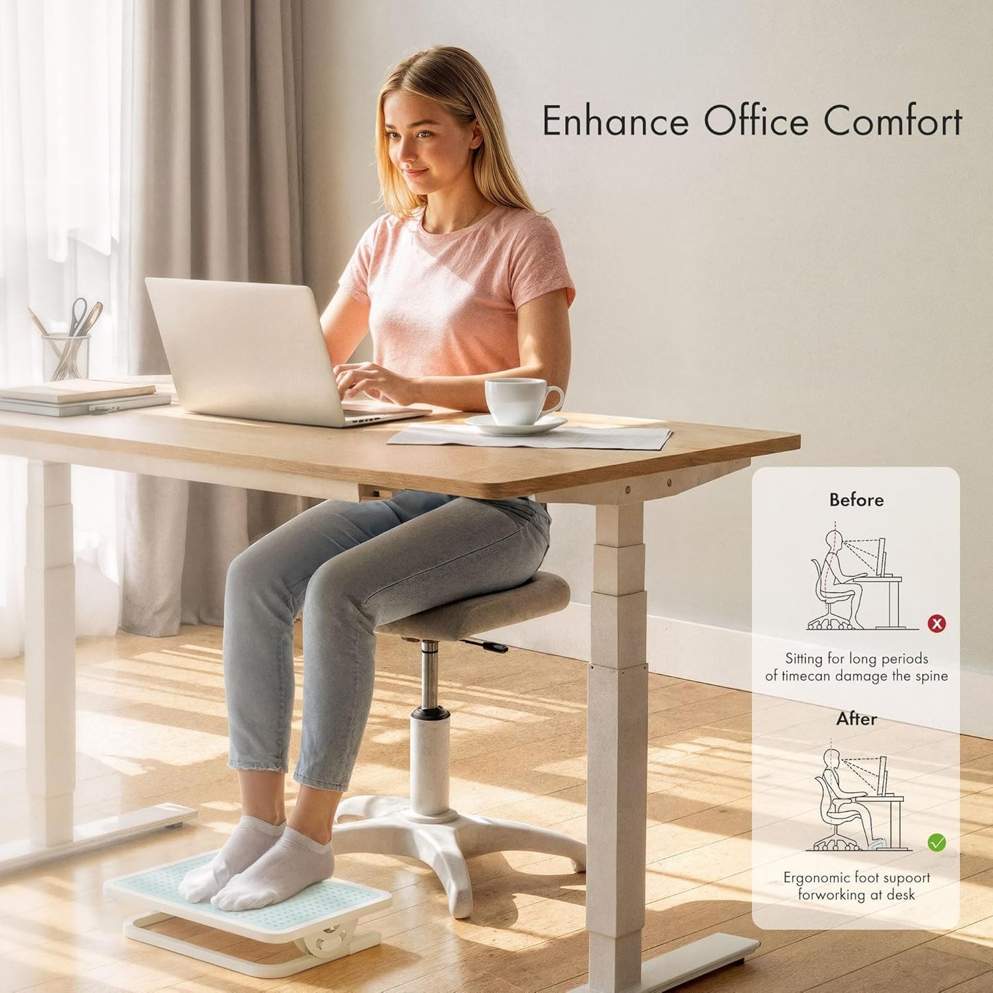 EUREKA ERGONOMIC Foot Rest Under Desk, Ergonomic Adjustable Footstool with Metal Frame, Massage Surface & 3 Height Positions