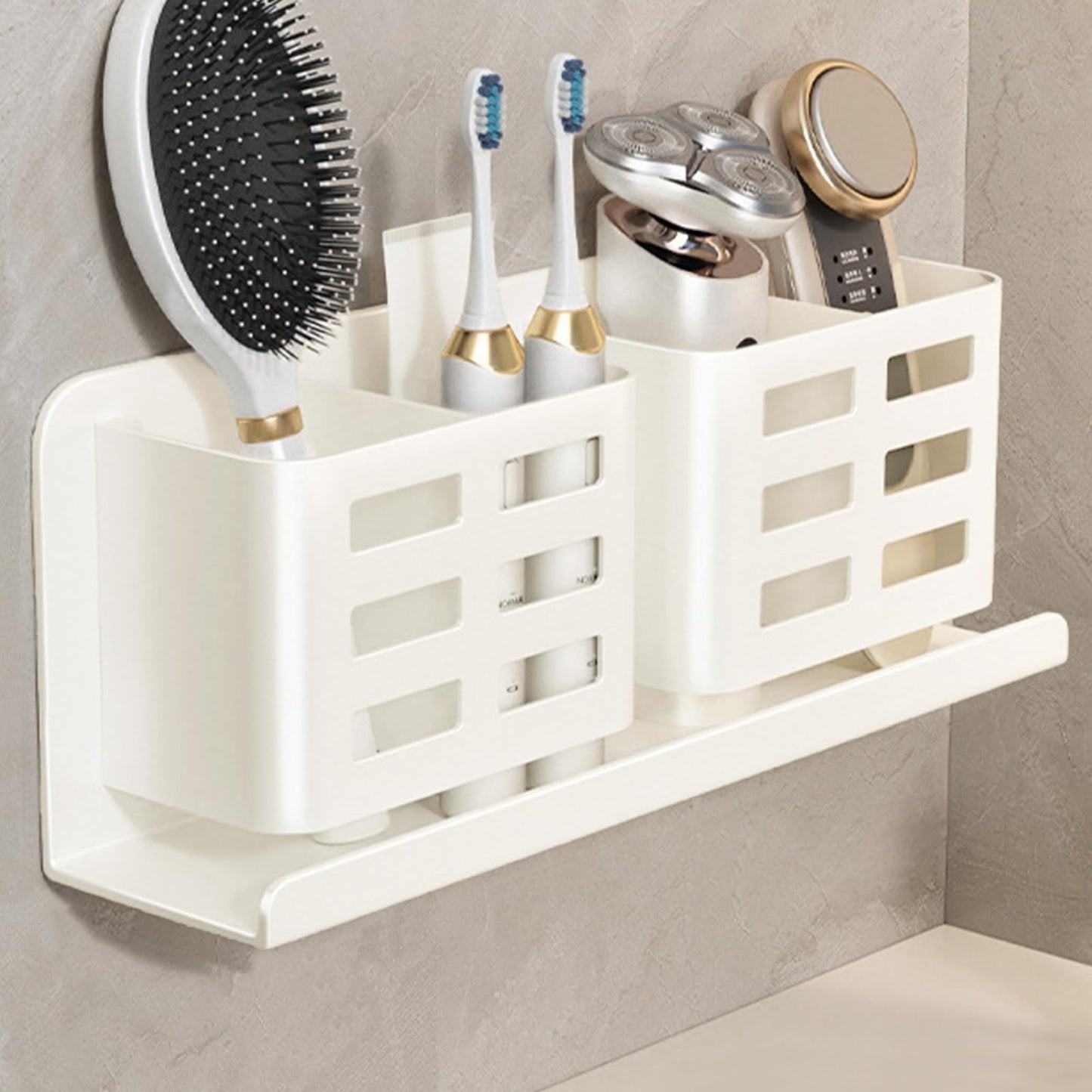 Jorun White Toothbrush Holder Wall Mounted Aluminum Material Toothpaste Holder Bathroom Accessory - Self-Adhesive Toothbrush Holders for Bathroom (4