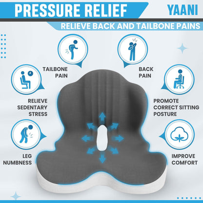 Large Memory Foam Seat Cushion Lumbar Support Pillow for Sciatica & Tailbone Pressure Relief Coccyx Pad for Office Chair, Car,Wheelchair,Home,Office