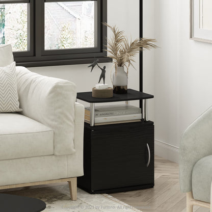 Furinno JAYA Side Table Set of 2, 2-Tier Open Shelf End Table with Door Cabinet, Soft-edges Night Stand, Bedside Table, for Living Room, Bedroom