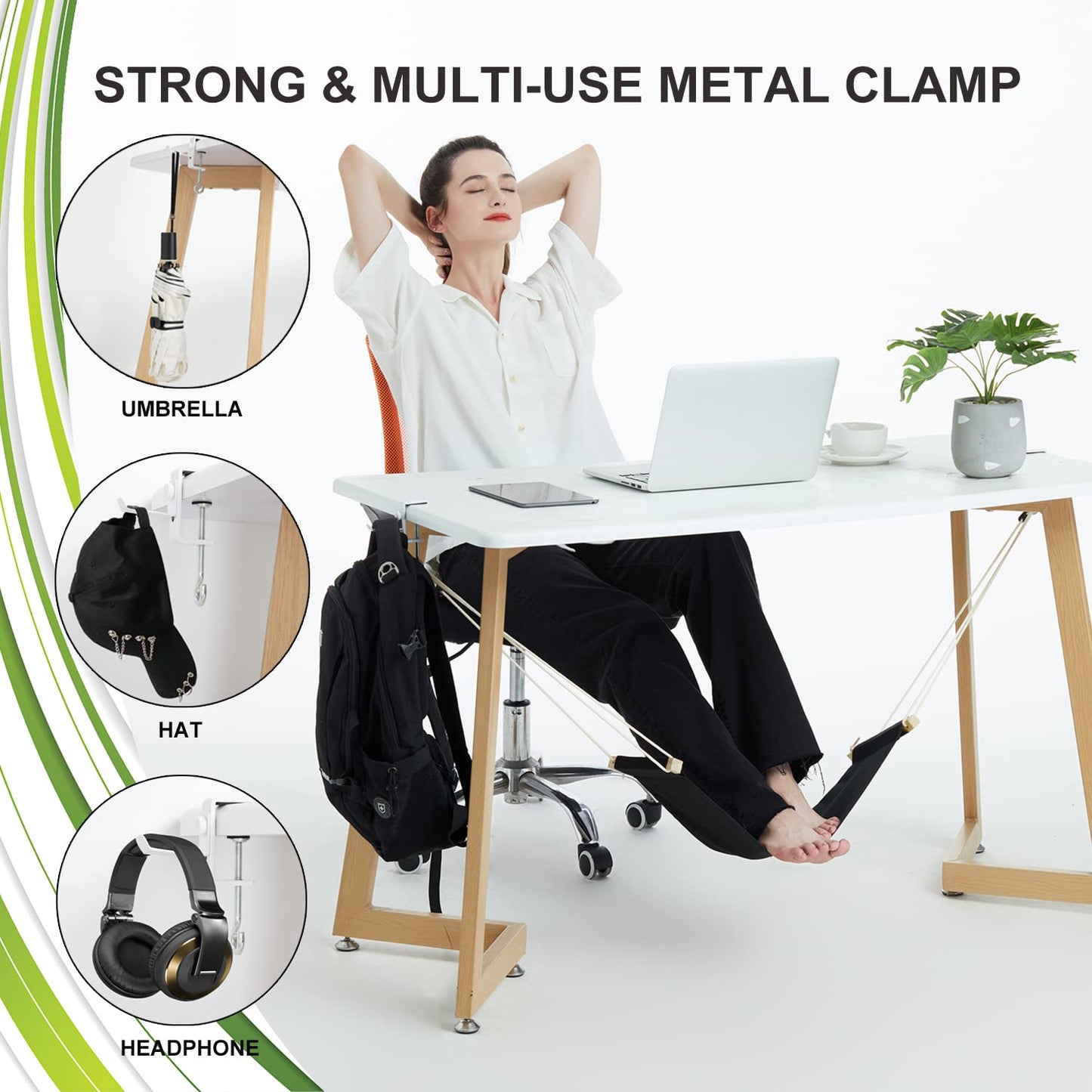 Auoinge Canvas Foot Rest Hammock, Adjustable Mini Foot Rest Stand Under Desk for Home and Office