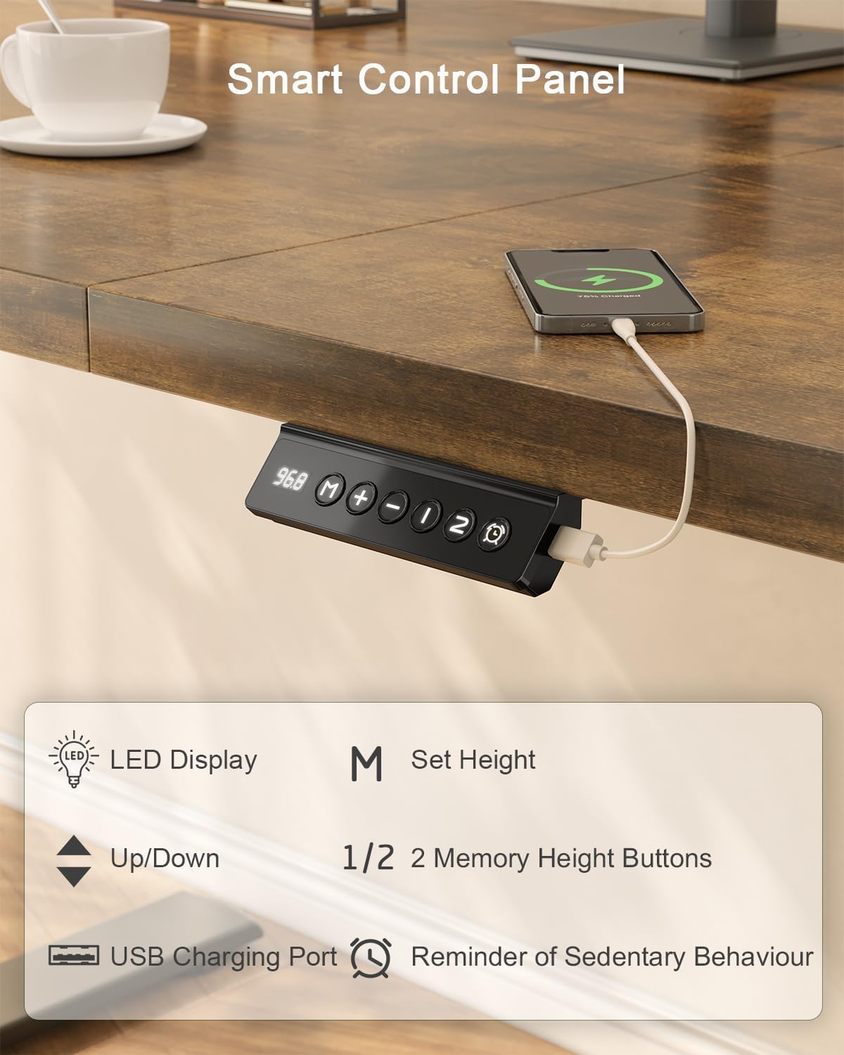 JUMMICO Electric Standing Desk with USB Charging, 120x60cm Height Adjustable Desk with Sedentary Reminder Stand Up Desk with Splice Board for Home