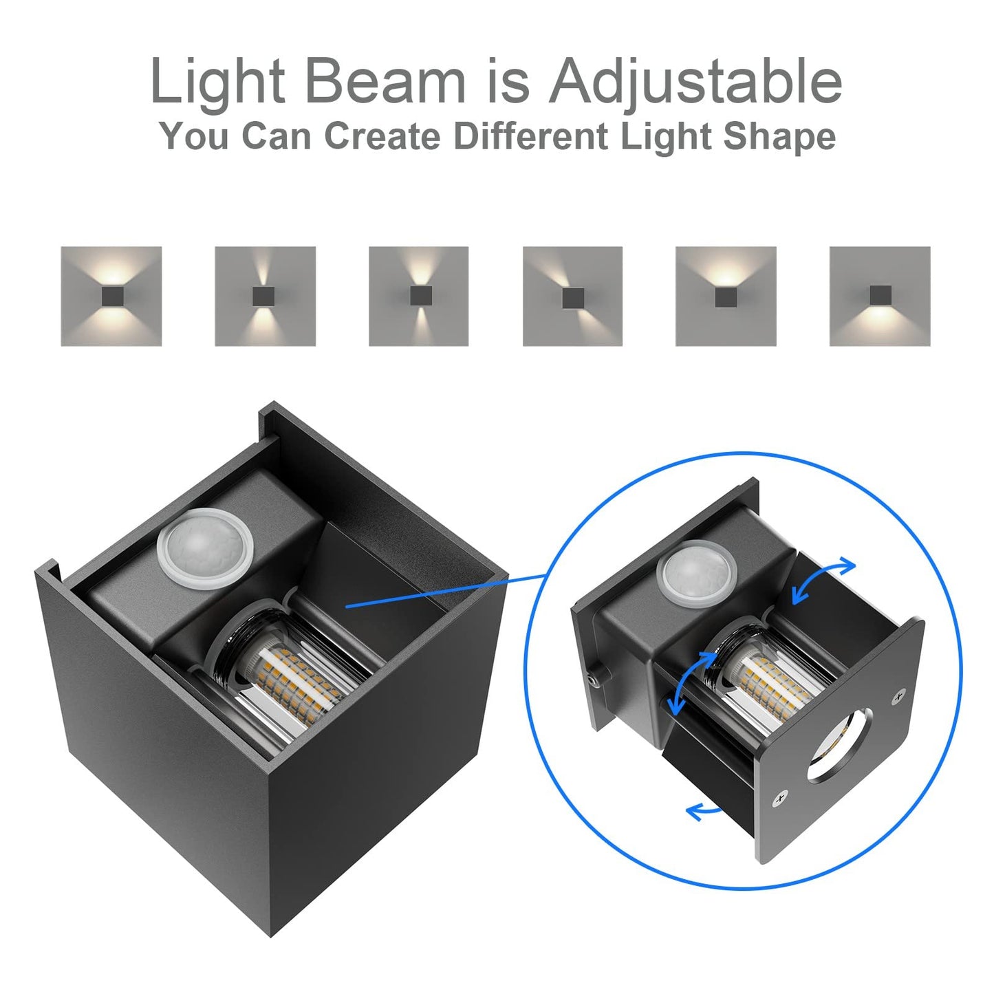 Klighten 2PCS Outdoor Wall Light with Motion Sensor, Waterproof IP54 Outside Wall Lamps with Sensor, Adjustable Beam Angle, Natural White 4000K, Dark