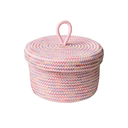 Round Cotton Rope Storage Basket with Lid, Round Multipurpose Cotton Woven Basket with Lid Large Capacity Storage Pot Organizer Container for Small