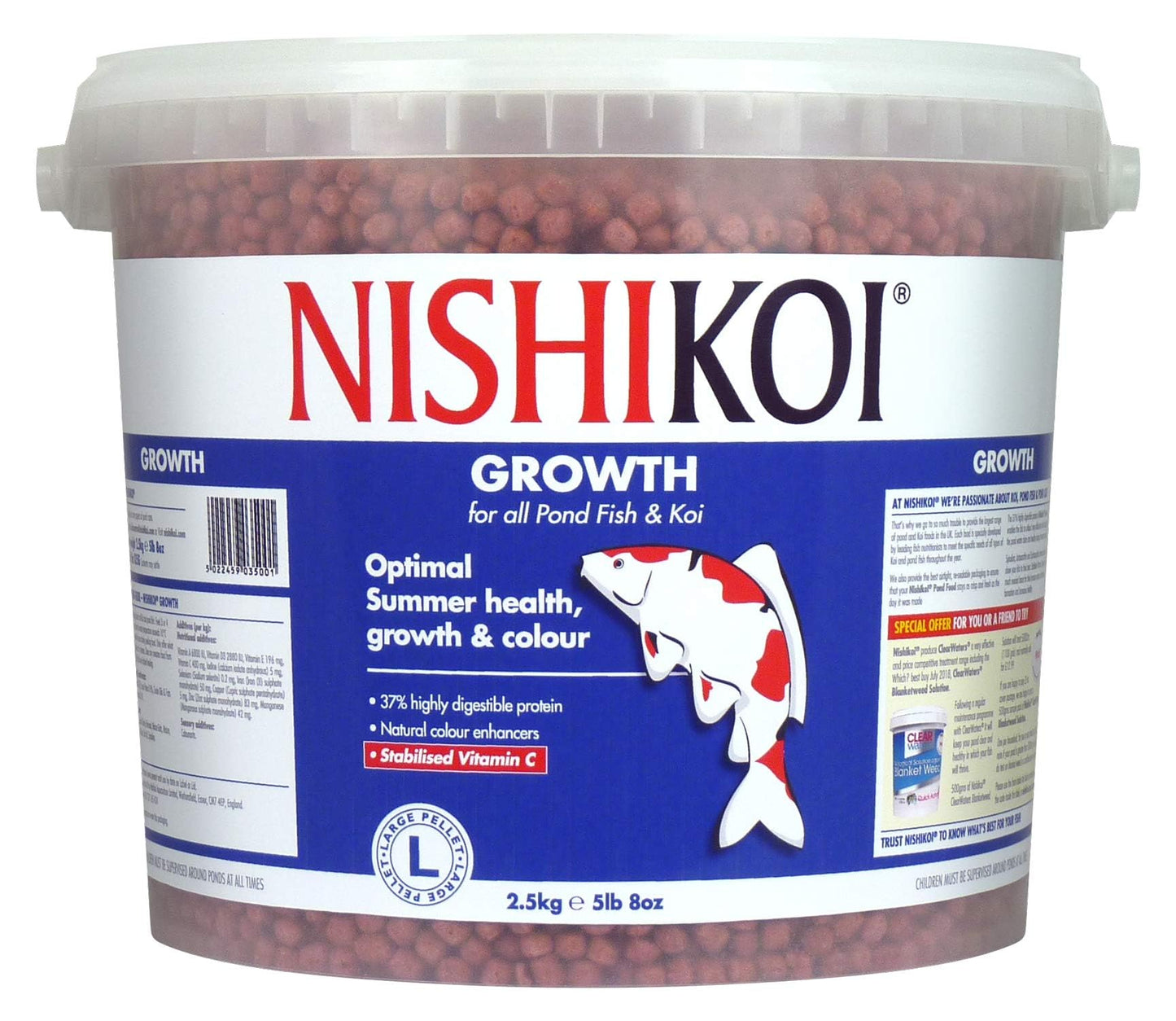 Nishikoi Growth Complete Food for Koi and Pond Fish - Large Pellets - 2.5kg