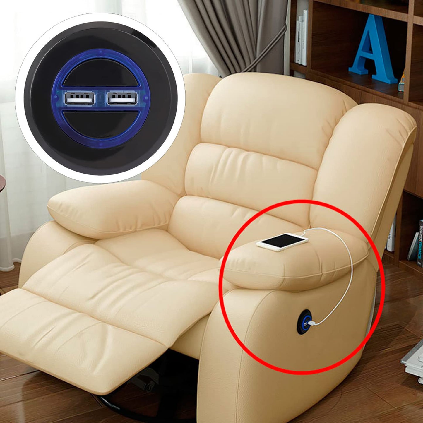 01 02 015 Electric Sofa Button, Easy To Use Sofa Hand Control Switch Lift Chair Button Waterproof with Dual USB for Home Theater Seating for Power