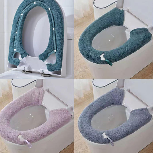 3 Pcs Universal Soft Thicken Toilet Seat Cover with Handle Button Anti-skid Warm Toilet Seat Mat Stretchable Washable Toilet Seat Cover Pads Easy